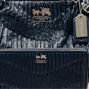 Coach Midnight Blue Pleated Shoulder Bag with matching wallet